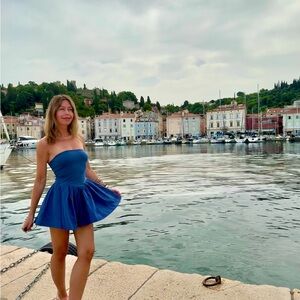 Free People Onda drop waist Blue Strapless Dress